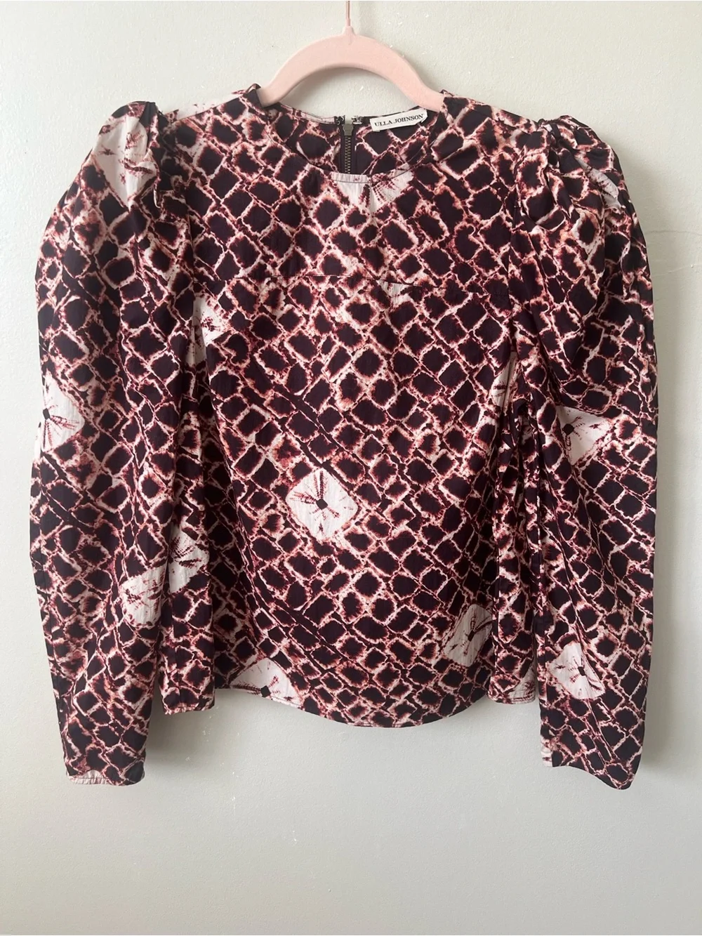 Ulla Johnson Ingrid Blouse Henna Shibori Puff Sleeve Cotton Top Size 0